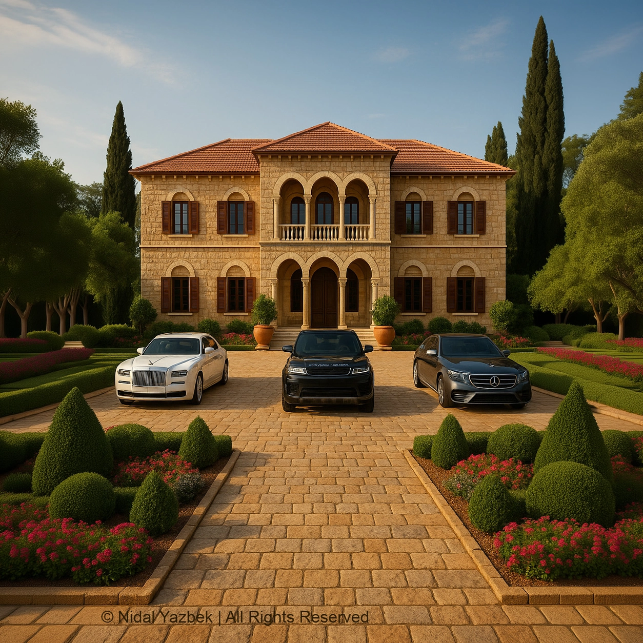 Nidal Yazbek heritage architecture rendering traditional stone corridor vaulted arches lanterns old house interior cultural architecture luxury historic visualization