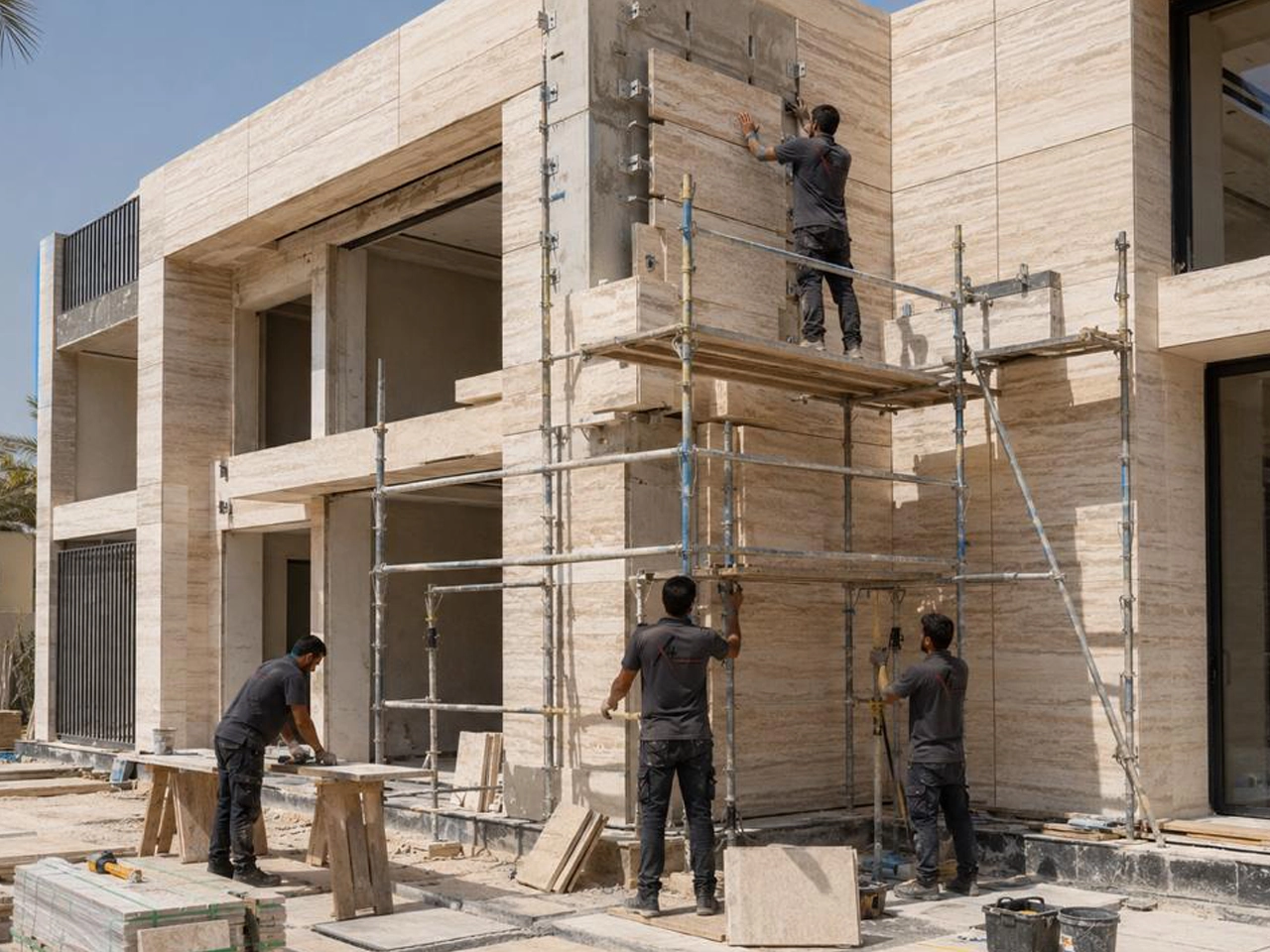 Natural stone cladding wall finish by X4 Design and Build